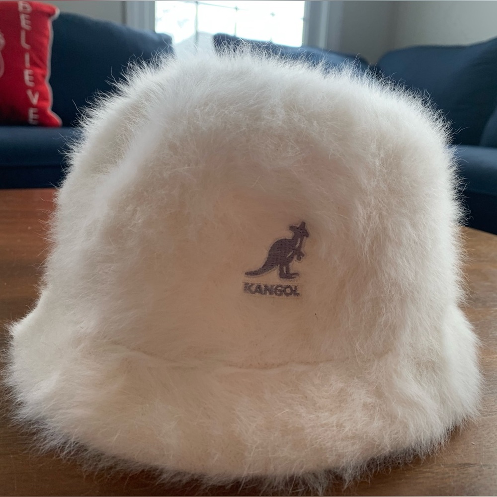 White angora Kangol bucket hat